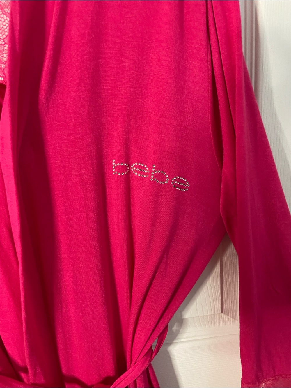 Bebe Hot Pink Rhinestone Lace Robe Sz L McBling Barbiecore